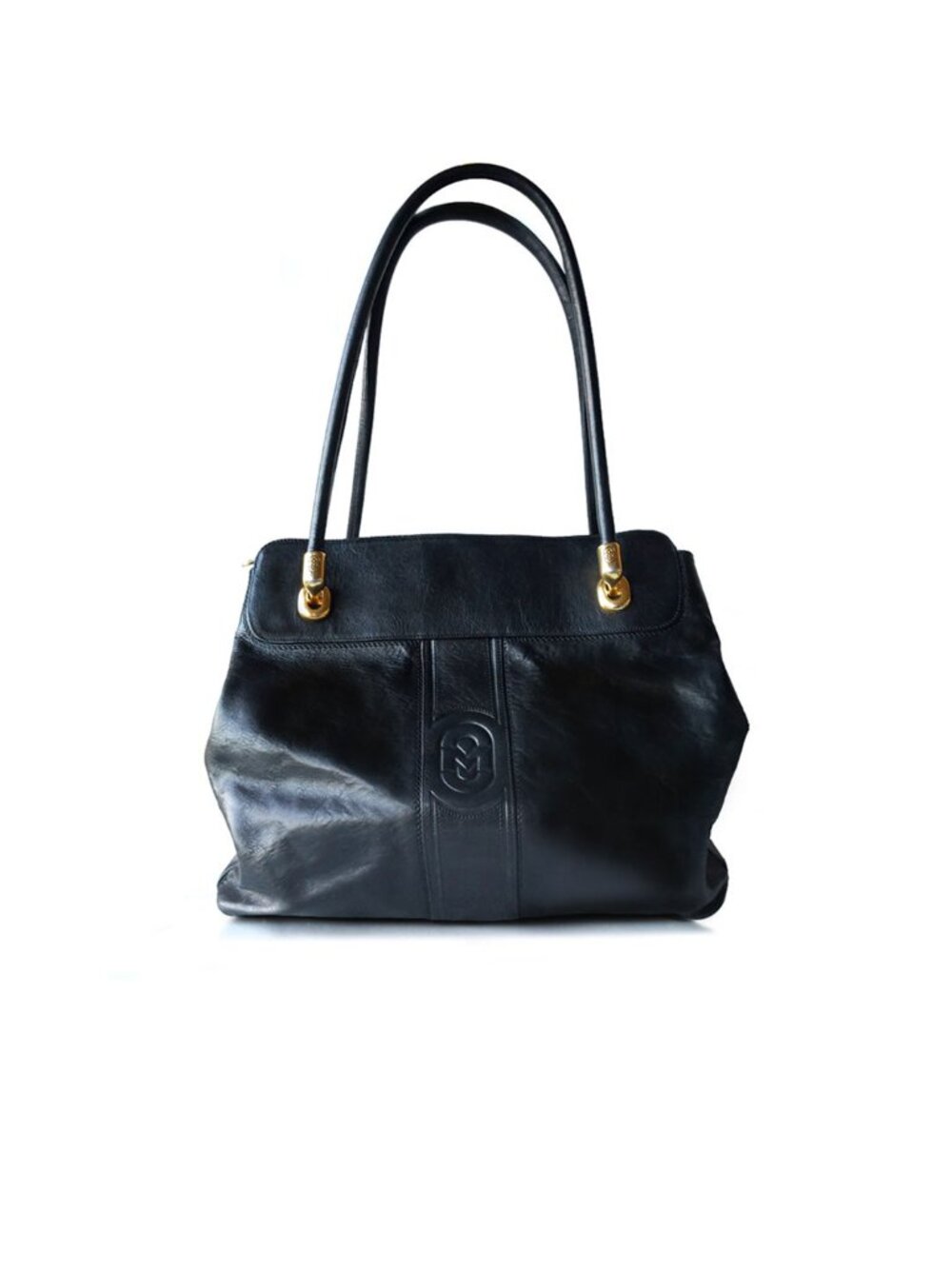 Vintage Marino Orlandi Italy Large Black Leather Shoulder Bag Tote.